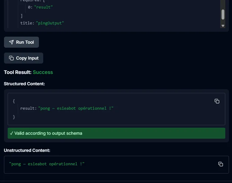 Réponse 'Pong' du robot